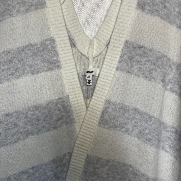 Aerie Oversized Comfy Striped Cape Sweater Criss Cross Back Gray White Size L/XL - Picture 10 of 16